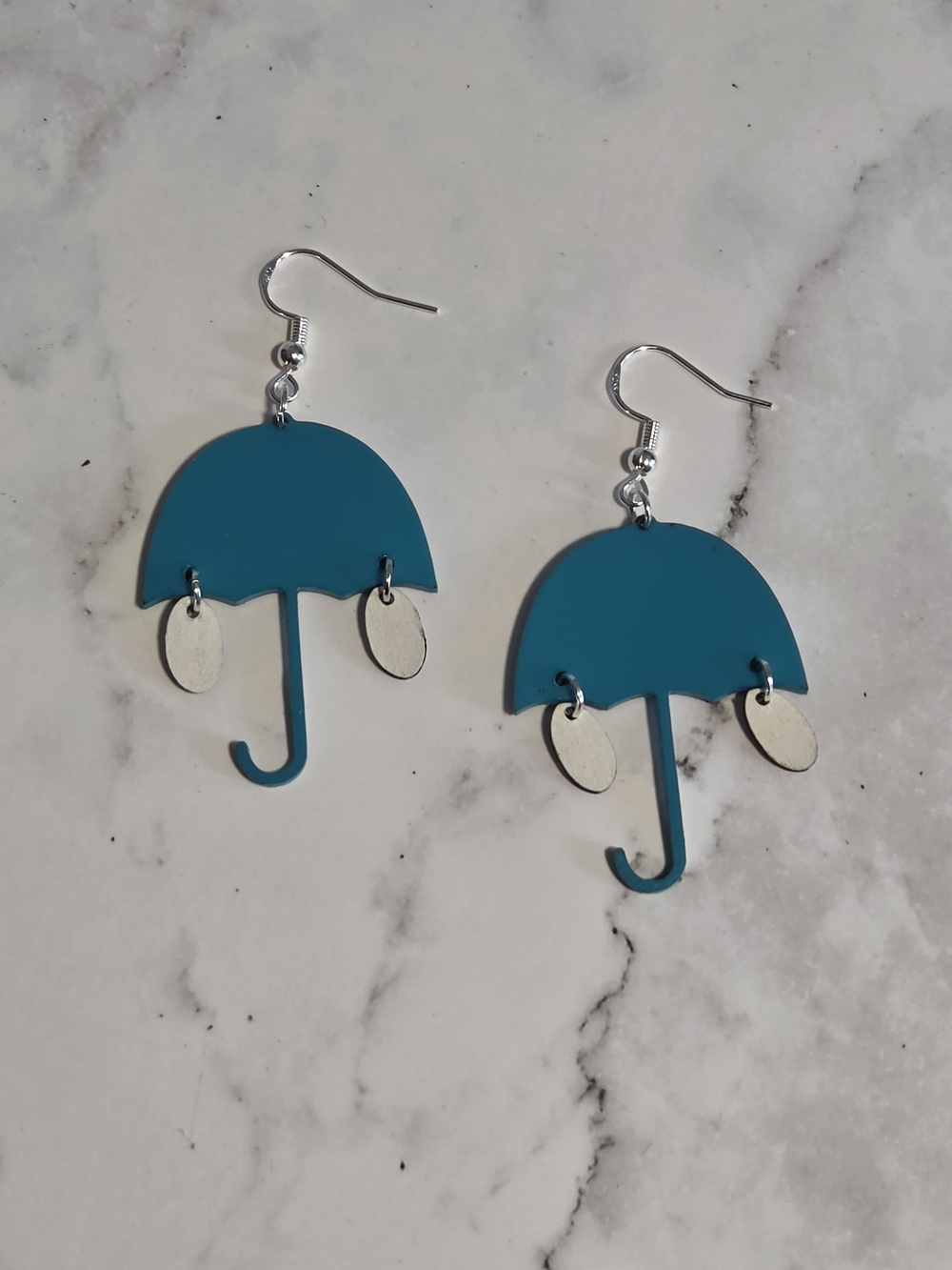 Teal Umbrella Dangle Earrings - Cute Rainy Day Accessory